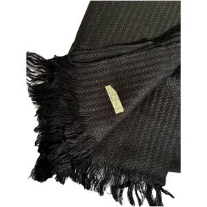 Oscar De La Renta Scarf Black Herringbone Classic Timeless Multifunctional Wrap